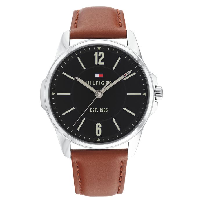 Tommy Hilfiger Men's Stainless Steel Quartz Watch with Leather Strap,  Brown, Quartz Watch : : Clothing, Shoes & Accessories