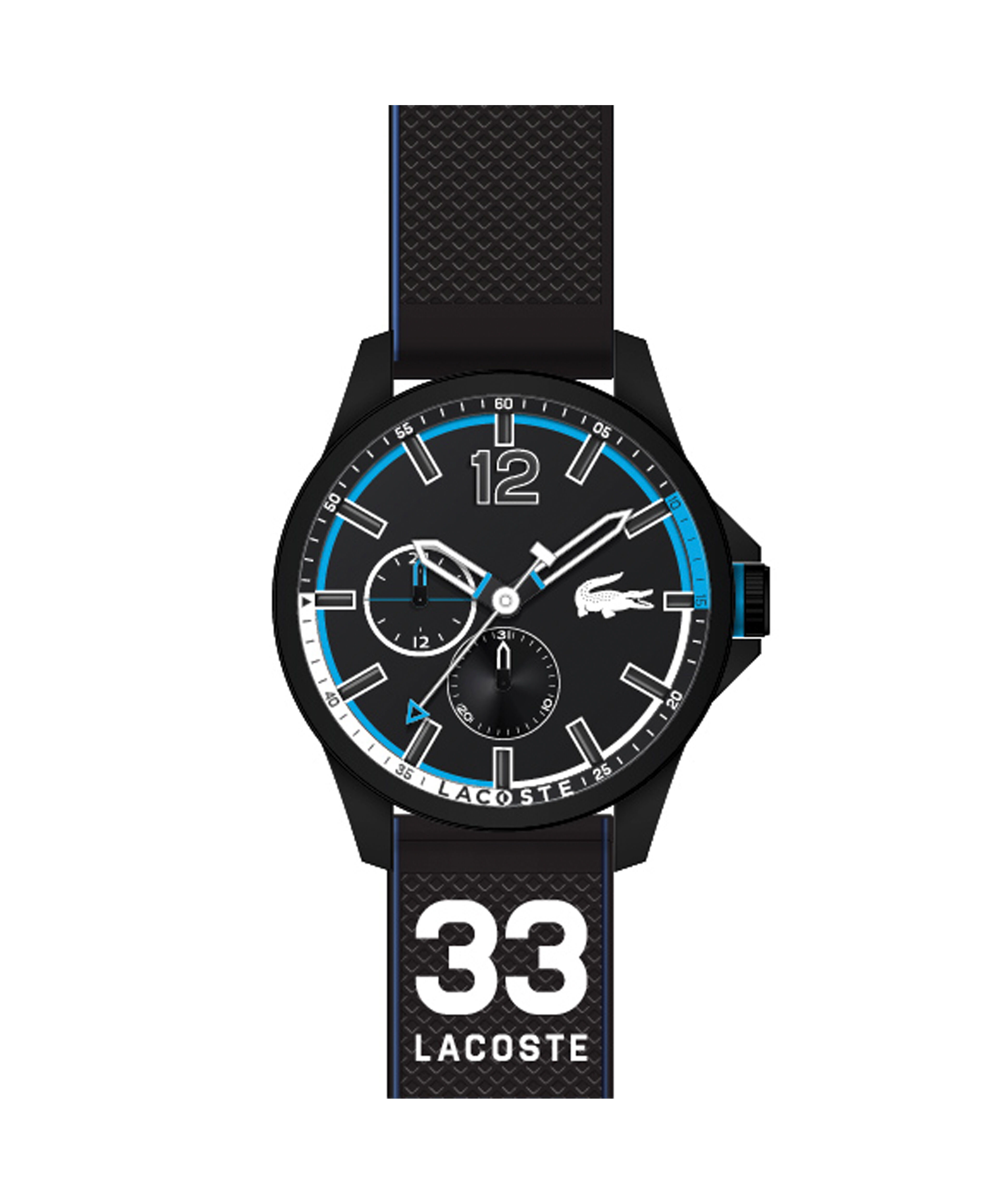 Lacoste black and cheap blue watch