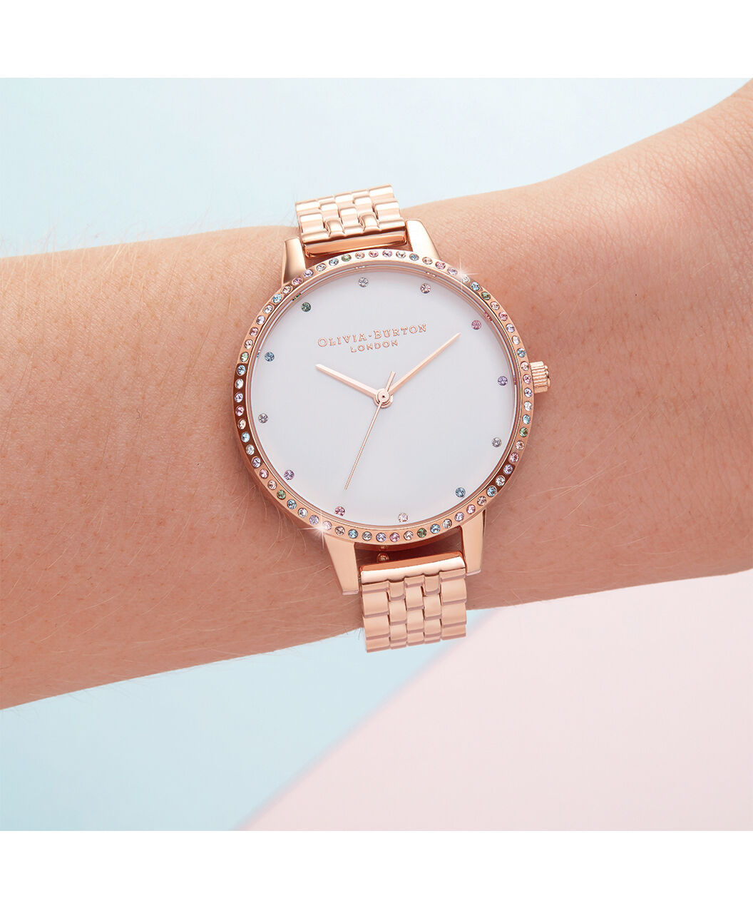 Rainbow Bezel & Rose Gold Bracelet | Olivia Burton London